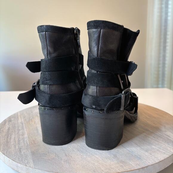 FreeBird by Steven Bond Black Leather Buckle Ankle Moto Boots EU Sz 38 US Size 9 - Picture 7 of 10